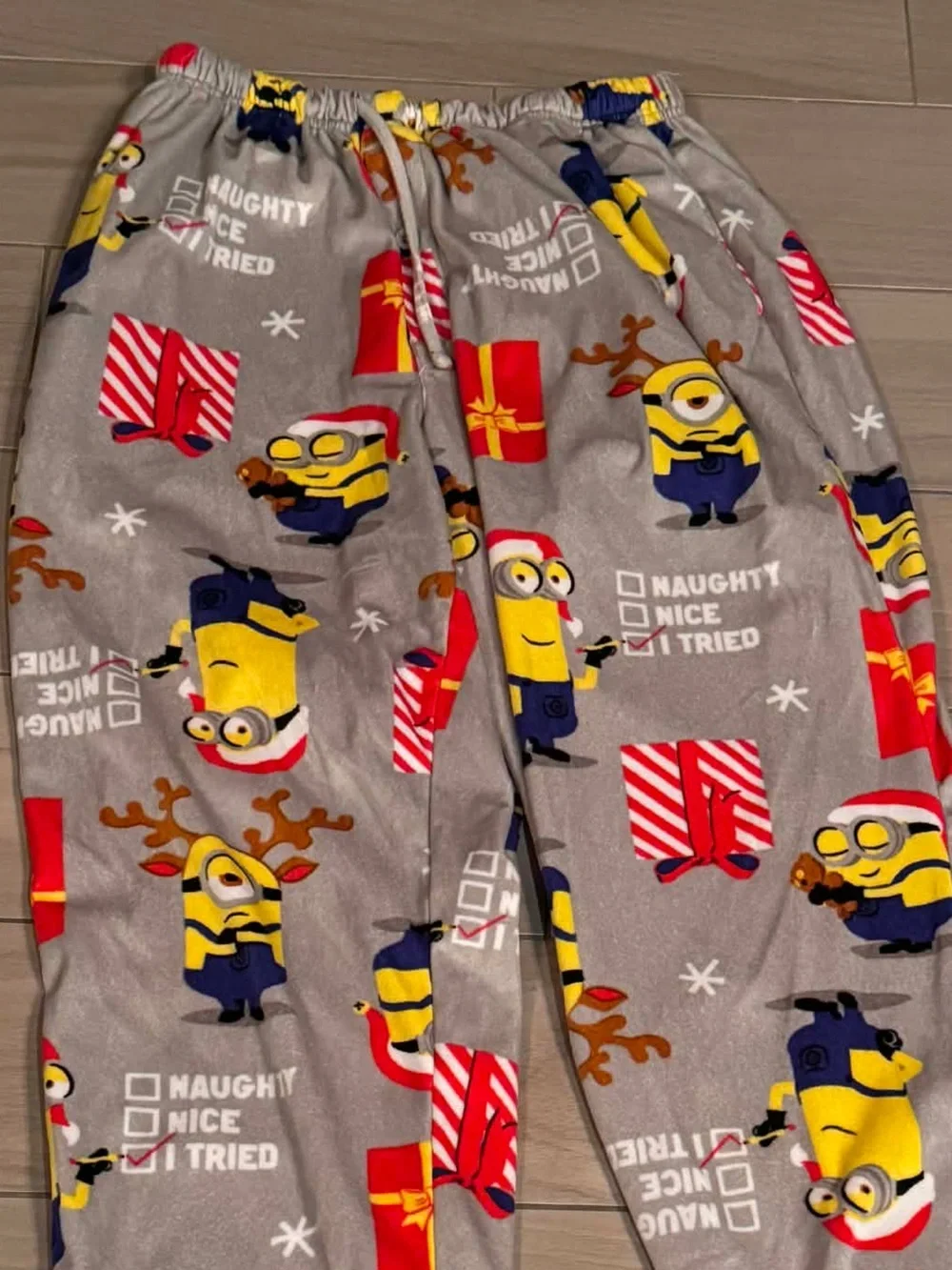 Grey Minions Holiday Fleece Pajama Pants LARGE